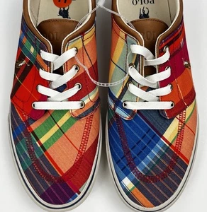 POLO RALPH LAUREN Faxon X Sneakers Adulto 11 Plaid Tela Scarpe da Barca Pony NUOVE - Foto 1 di 23