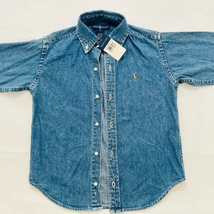 VTG Polo Ralph Lauren Denim Button Down Shirt Youth Size 5 Cotton Classic New - Picture 1 of 8