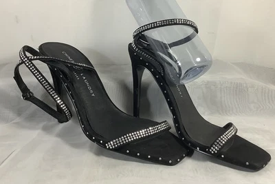 Tacones de aguja chinos para lavandería 8,5 M correa para el tobillo terciopelo negro tachuelas brillantes Foto 1 de 4