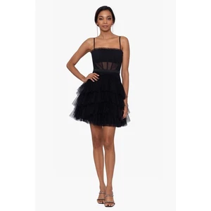 Betsy & Adam Women's 8 Black Tiered Ruffle Corset Dress Party Homecoming OS36-1 - Picture 1 of 8
