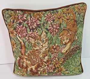 Vintage Cats, Kitten Tapestry Throw Accent Pillow 12x12 Sofa, Home Decor - Picture 1 of 2