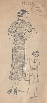 1930s Vintage Sewing Pattern DRESS B36" (22)  - Image 1 of 2