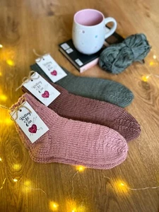 Calcetines de mujer tejidos a mano lana de oveja cálidos invierno regalo para mamá su abuela - Imagen 1 de 15
