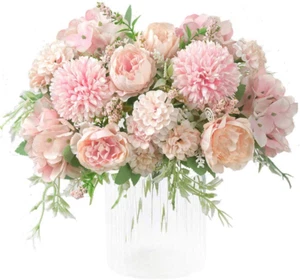 Fake Artificial Flowers, Peony Silk Hydrangea Bouquet Decor Plastic Carnations F - Picture 1 of 6