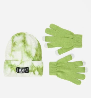 *NUEVO CON ETIQUETAS* Conjunto de gorro y guantes Justice para niñas tie-dye, verde, NUEVO Foto 1 de 2