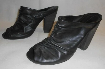 All Saints Black 100% leather Slip On Mules Block High Heel Sandals EU41 UK7 - Image 1 of 4