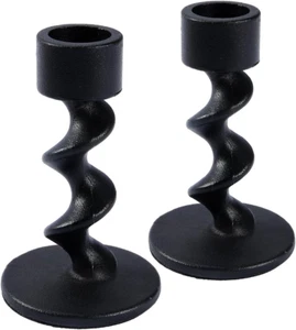 2PCS Matte Black Spiral Iron Taper Candlestick Holders – Stylish Table Centerpie - Picture 1 of 12