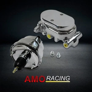 Chrome Aluminum 7" Dual Power Brake Booster & 1" Bore 4 Ports Master Cylinder - Picture 1 of 7