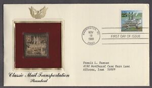 USA 1989 FDC GOLD FOIL 20TH UPU CONGRESS TRADITIONAL MAIL DELIVERY PADDLEBOAT
