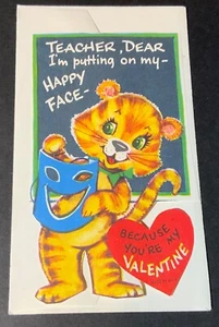 VTG Fuld Valentine UNUSED Teacher Tiger “I’m Putting On My Happy Face” *PAPER* - Picture 1 of 4