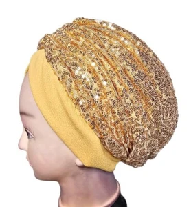 Nigeria african Women Sequence Turban cap auto gele Headtie body pleated turban - Picture 1 of 5
