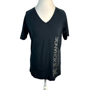 Armani Exchange V-Neck Active Top Graphic BLack Short sleeve Womens Size L - Picture 1 of 9