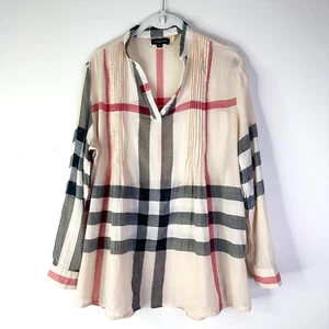 COMO NO? Top Mujer L Beige Negro Rojo Blusa a Cuadros Túnica Preppy Clásica Larga Slv - Imagen 1 de 7