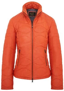 Womens Orange Leder Pufferjacke Warm Gesteppt Klassisch Bomber Jacke - Bild 1 von 6