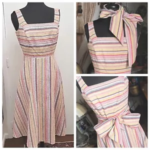 Talbots Vintage Striped Multicolor Lined Seersucker Cotton Sun Dress Size 4 - Picture 1 of 21
