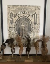 Shrunken head, hand made in ecuador, animal skin and hair on wooden stand