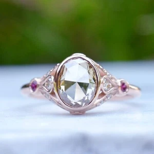 Vintage Rose Cut Engagement Ring 1. 60 Ct Oval Rose Cut Moissanite Ring Art Deco - Picture 1 of 4