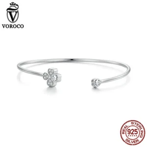 Voroco Women Fashionable 925 Sterling Silver Four-Leaf CZ Bracelet Chain Jewelry - Picture 1 of 16