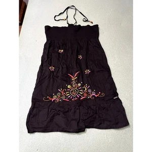 Roxy y2k Halter Vestido de Sol Bordado Floral Grande Hawaiano Playa Boho Resortwear - Imagen 1 de 10