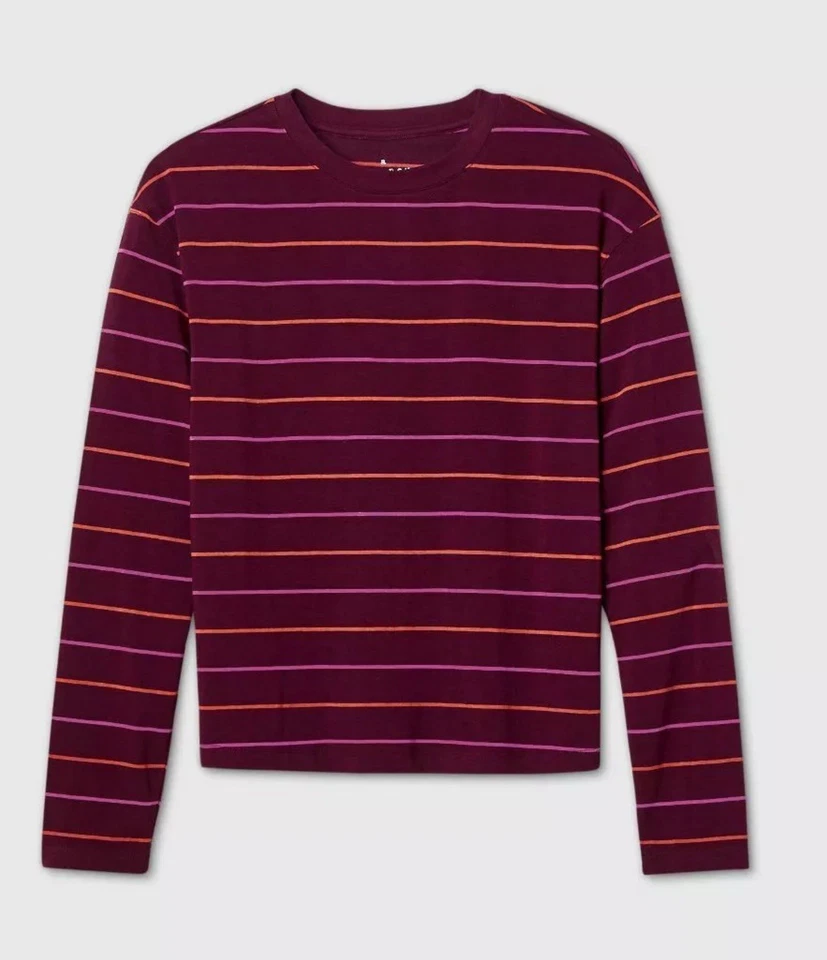A Day. Burgundy Striped Long Sleeve Tee. New. XL
