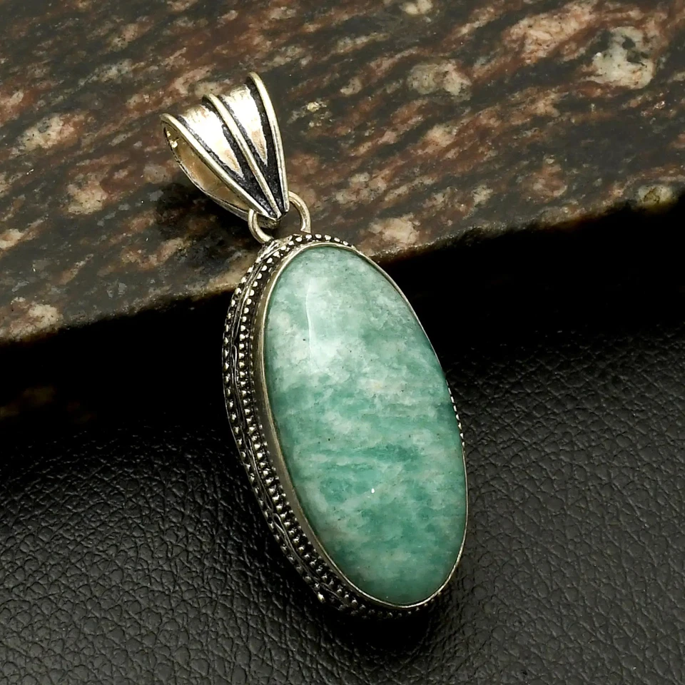 Colgante de piedras preciosas étnicas hechas a mano de amazonita diseño antiguo joyería 2,08" AP-39655 Foto 1 de 1