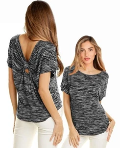TRINA TURK Womens Space Dye Black/White ALLISA VNECK BACK TOP NWT$158 Small - Picture 1 of 4