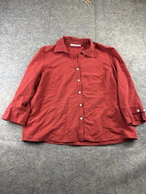 Liz Claiborne Primeira Edição Feminina 100% Seda Manga Longa Botão Vermelho Tamanho 12 - Imagem 1 de 4