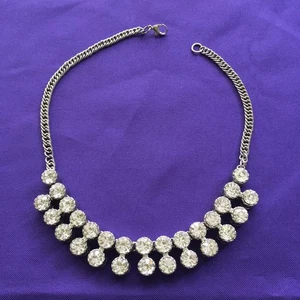 Vintage Clear 28 pc Big Rhinestone Two Row Choker / Necklace 16” - Picture 1 of 8