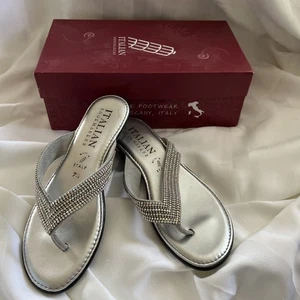 Italienische Schuhmacher "Wiley" Keilsandalen Damengröße 7,5 silber Strass - Bild 1 von 13