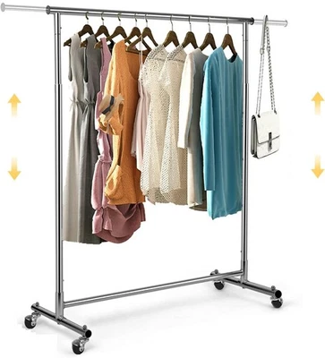 Adjustable Chrome Clothes Rail with Wheels Heavy Duty - Image 1 of 4