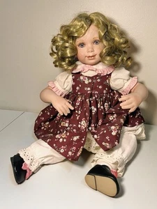 Vintage Julie Good Kruger Porcelain Blonde Blue Hair Sitting Toddler Girl Doll - Picture 1 of 4