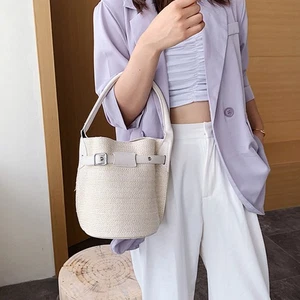 1 pieza Bolso de tejido Bolso de hombro individual de moda para mujer Bolso de mano Bolso de hombro de paja - Imagen 1 de 12
