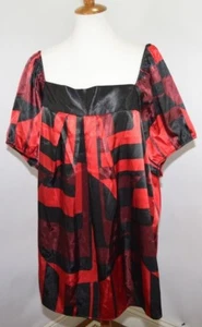VTG NWT Lane Bryant Venezia Red Black Drop Collar Top Made in USA Womens 22/24 - Picture 1 of 9