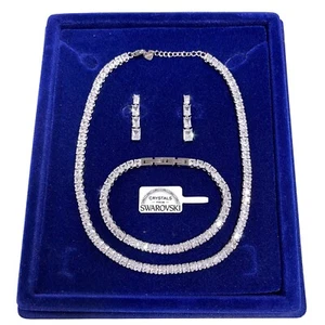 Set Collana Tennis Orecchini e Bracciale pl. Oro 18k con Cristalli Zirconi - Foto 1 di 3
