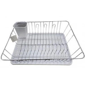 Stainless Steel Dish Drainer with White Plastic Drip Tray and Cutlery Holder - Picture 1 of 1