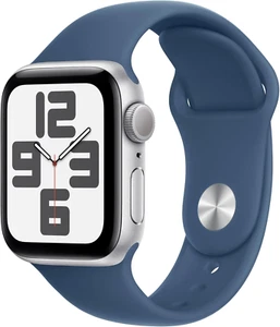 Apple Watch SE 2e génération 40 mm GPS argent avec bracelet sport denim S/M MXEC3LL/A - Photo 1 sur 2