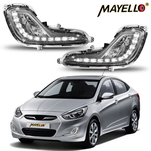 LED Fog Lights +DRL For 2012-17 Hyundai Accent Sedan/Hatchback Front Bumper Lamp - Picture 1 of 10