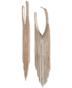 Givenchy Extra Large Gold-Tone Crystal Chain Fringe Hoop Earrings 4.3″ - Picture 1 of 2