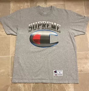 RARA NUEVA SIN ETIQUETAS Supreme Champion Logotipo Cromado SS19 Gris Breather Camiseta GRANDE - Imagen 1 de 8