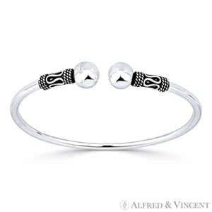 Brazalete Brazalete Diseño Bali Brazalete Abierto Doble Extremo Bola 8mm en Plata de Ley 925 - Imagen 1 de 1