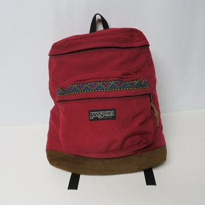 Mochila roja a rayas tribales parte inferior de cuero Jansport 1994 vintage años 90 EE. UU. Foto 1 de 4