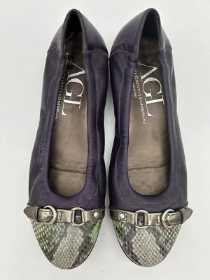 AGL Pisos de Cuero Púrpura con Puntera Estampado de Serpiente Talla 38 8 SUPER BONITOS Foto 1 de 4