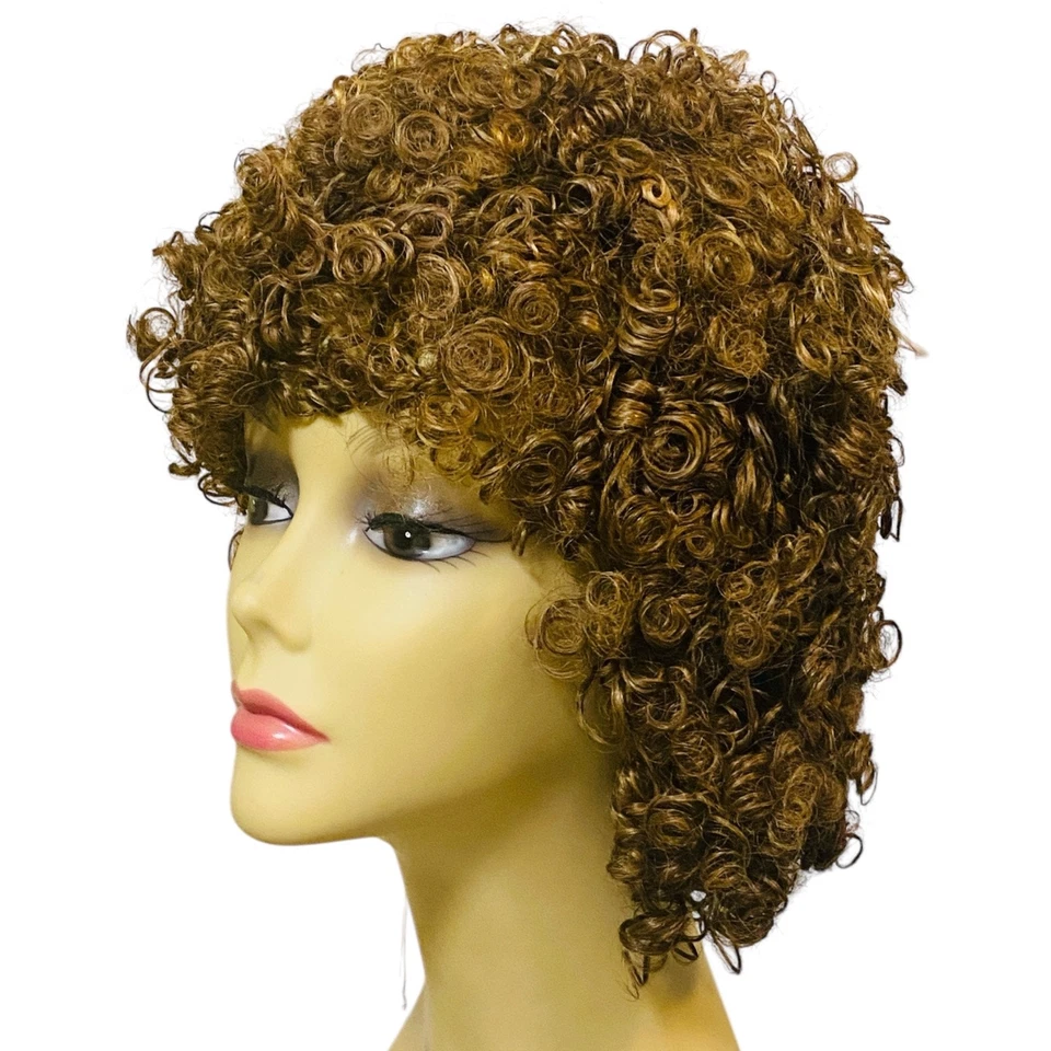 Peluca rizada en espiral 100 % cabello humano marrón escarcha ombre mujer talla grande nueva con etiquetas - A857W Foto 1 de 4