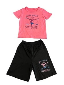 Gynmastics Shirt Shorts Set 2 Piece Girls Size 6/7 Pink Black Short Sleeve NEW - Picture 1 of 7