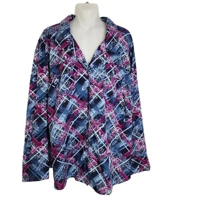 Top informal Gloria Vanderbilt para mujer talla 2X botón a cuadros floral azul rosa bolsillo Foto 1 de 4