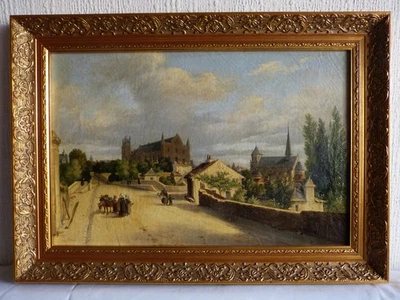 Tableau peinture cathédrale femme coiffe normande paysage normand Normandie - Photo 1/4