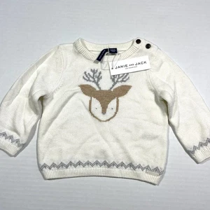 New Janie and Jack Reindeer Sweater Ivory Size 6 12 Months Crewneck - Picture 1 of 4