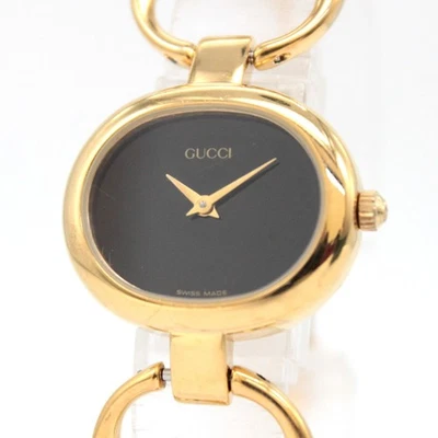 [NEAR MINT w/BOX] GUCCI 1600 Black Dial Gold Bangle Qz Women's From JAPAN A476 - image 1 of 4
