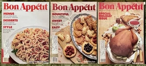 BON APPETIT Magazine LOT of 3 VTG Issues: Sept, Oct & Nov 1986 Fall Thanksgiving - Picture 1 of 14