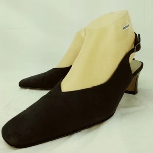 Talbots Wos Slingbacks Heels US 7.5 M Blue Leather Perforated Buckle Italy 4868 - Picture 1 of 7